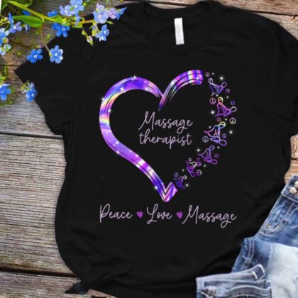 Massage Therapist Peace Love Massage Apparel - Heart & Butterfly Design